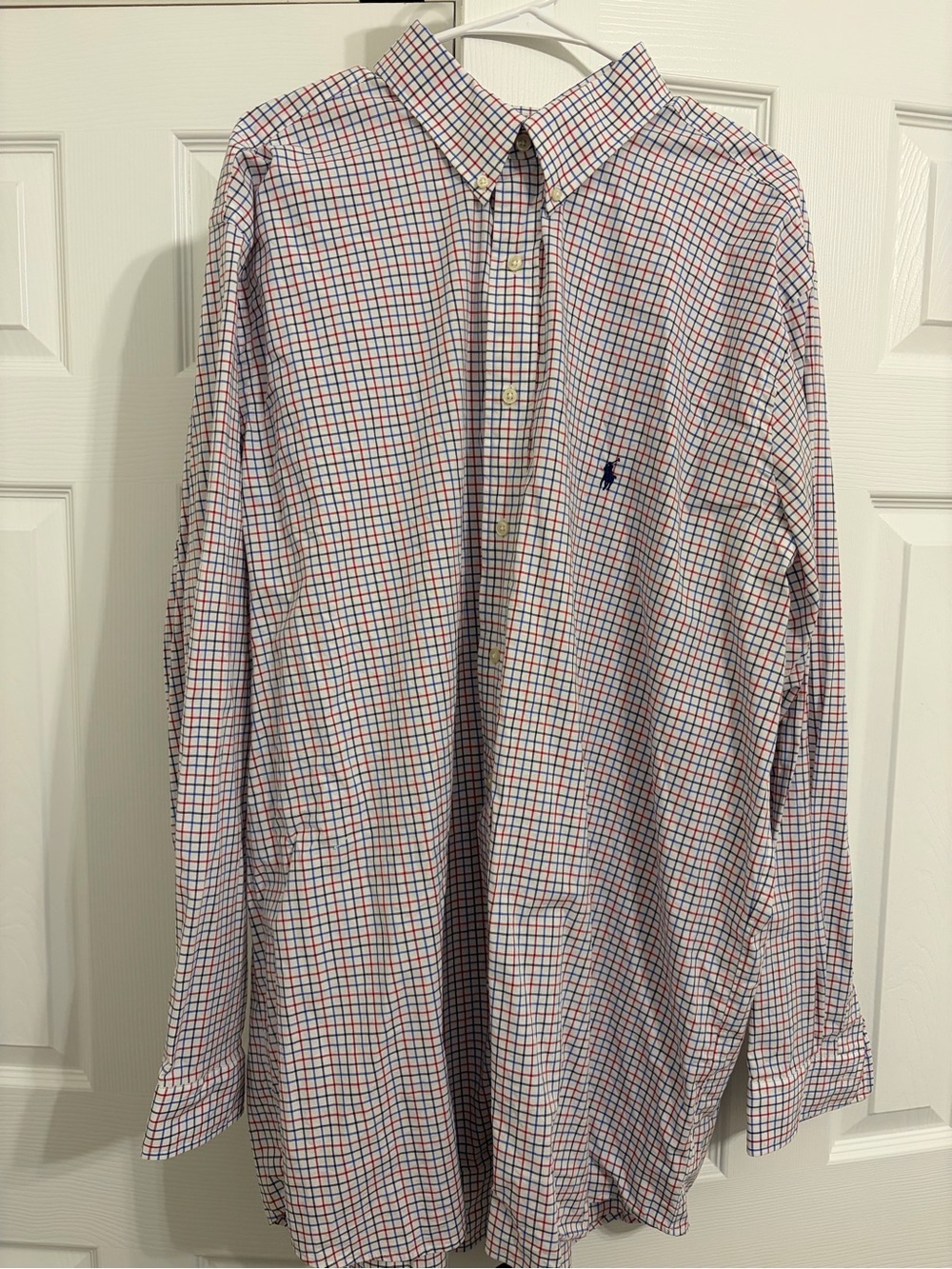 Ralph Lauren White Dress Shirt with Red & Blue Windowpane